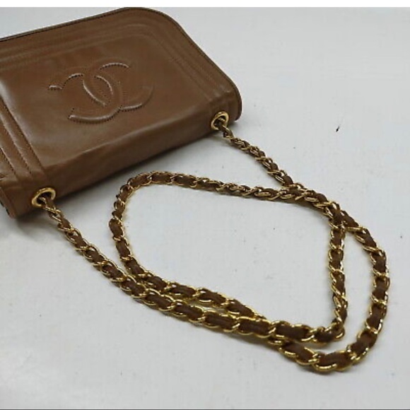 Chanel Brown Satin Vintage CC Flap Bag crossbody leather‎ purse - Picture 4 of 11
